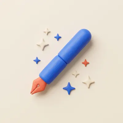 Clay fountain pen surrounded by small sparkles