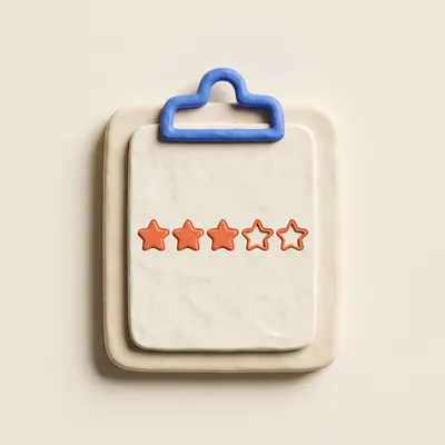 Clay clipboard with a row of five stars, three filled