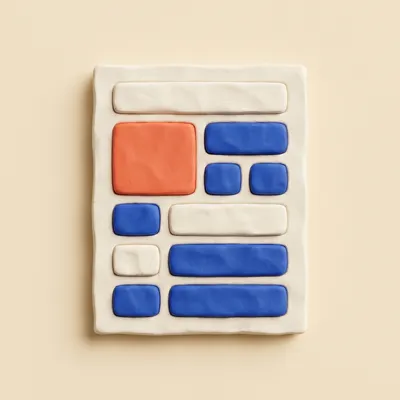 Clay page with a grid of placeholder blocks, one coral